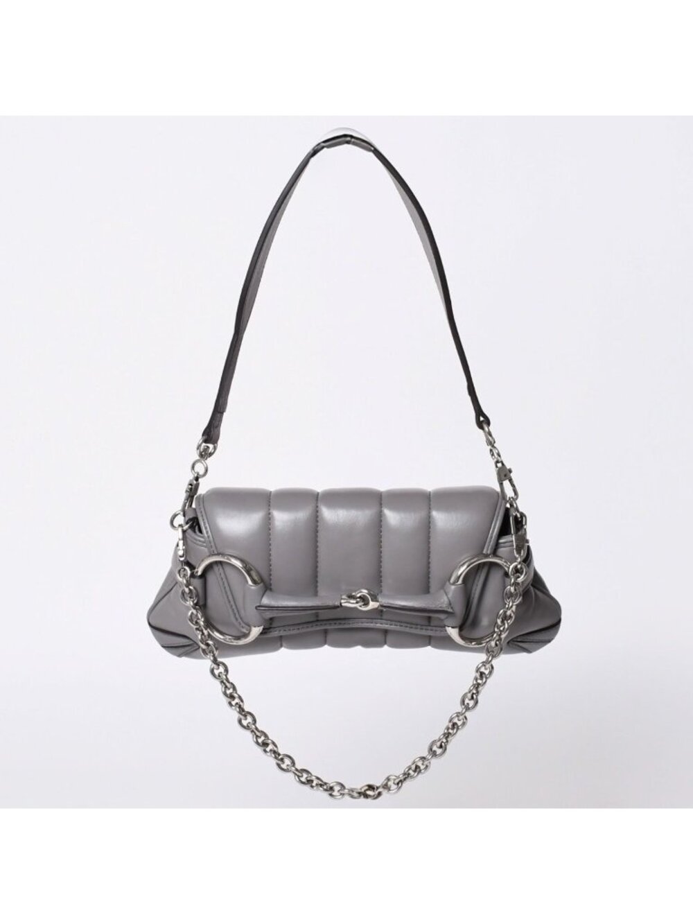 Gucci Horsebit 2-Way Shoulder Bag Leather Gray Silver